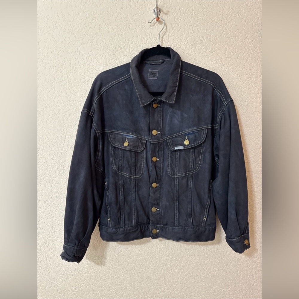 Lee Jeans H&M Denim Jacket Womens Tie Dye Black Casual Western Trucker Sz M Boxy